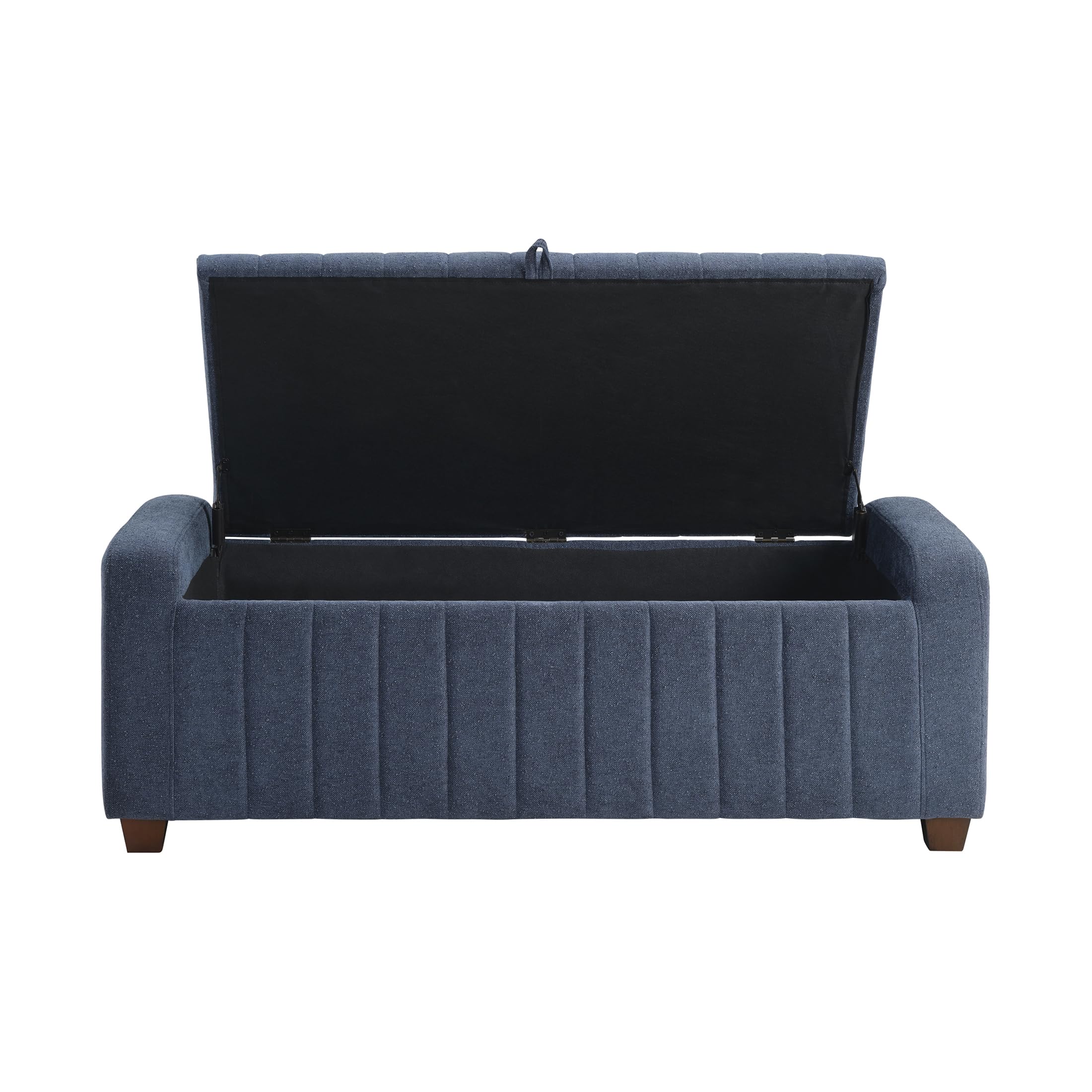 Lexicon Storage Bench, Modern Striped Boucle Upholstered Entryway Bench with Solid Wood Leg Support, Storage Chest for Entryway/Living Room/Bedroom, Blue