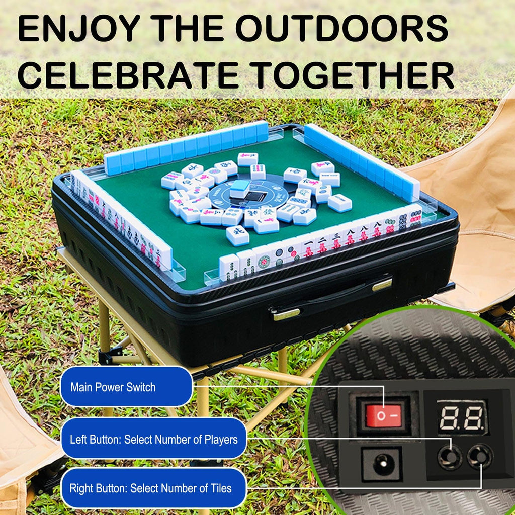 Automatic Mahjong Table, Portable Mahjong Table with 152 Magnetic Tiles incl. Joker Tiles, for Outdoor & Home Fun, Compatible with both Chinese and American Mahjong, Suitable for Mahjong Enthusiasts