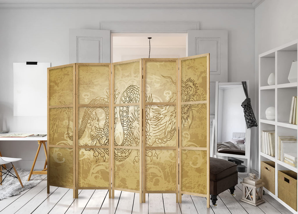 artgeist Japanese Room Divider XXL Dragon 90 x 67 in - 5 Panel Folding Screen Japan Design Home Decoration Art Deco p-B-0005-z-c