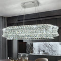 AOOCHOK Modern Crystal Chandelier for Living Room, LED Chrome Pendant Lights, Oval Crystal Hanging Lamp for Living Room, Dining Room, Restaurant, 30 x 14 inch