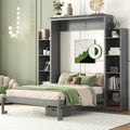 Merax Full Size Murphy Bed with 2 Five-Layer Cabinet, Modern Wall Bed with Shelves and LED Lights, Foldable Wood Platform Bed Folded into Cabinet for Guest Room, Home and Office, Grey