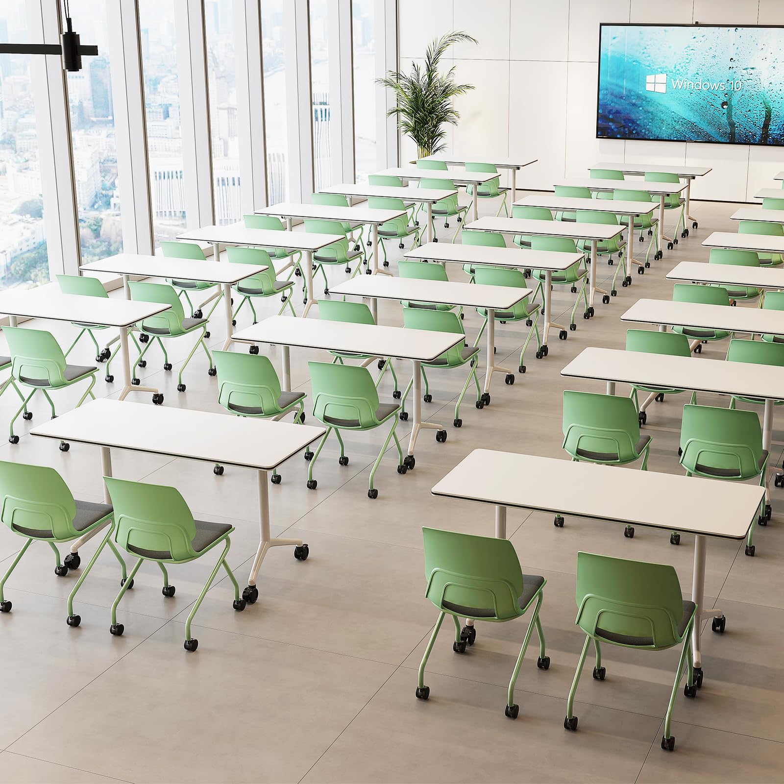 rzoizwko Modular Folding Conference Room Tables with Wheels, Flip Top Training Table System for Office & Classroom, Mobile Joinable Meeting Desks for Seminar & Collaboration Spaces