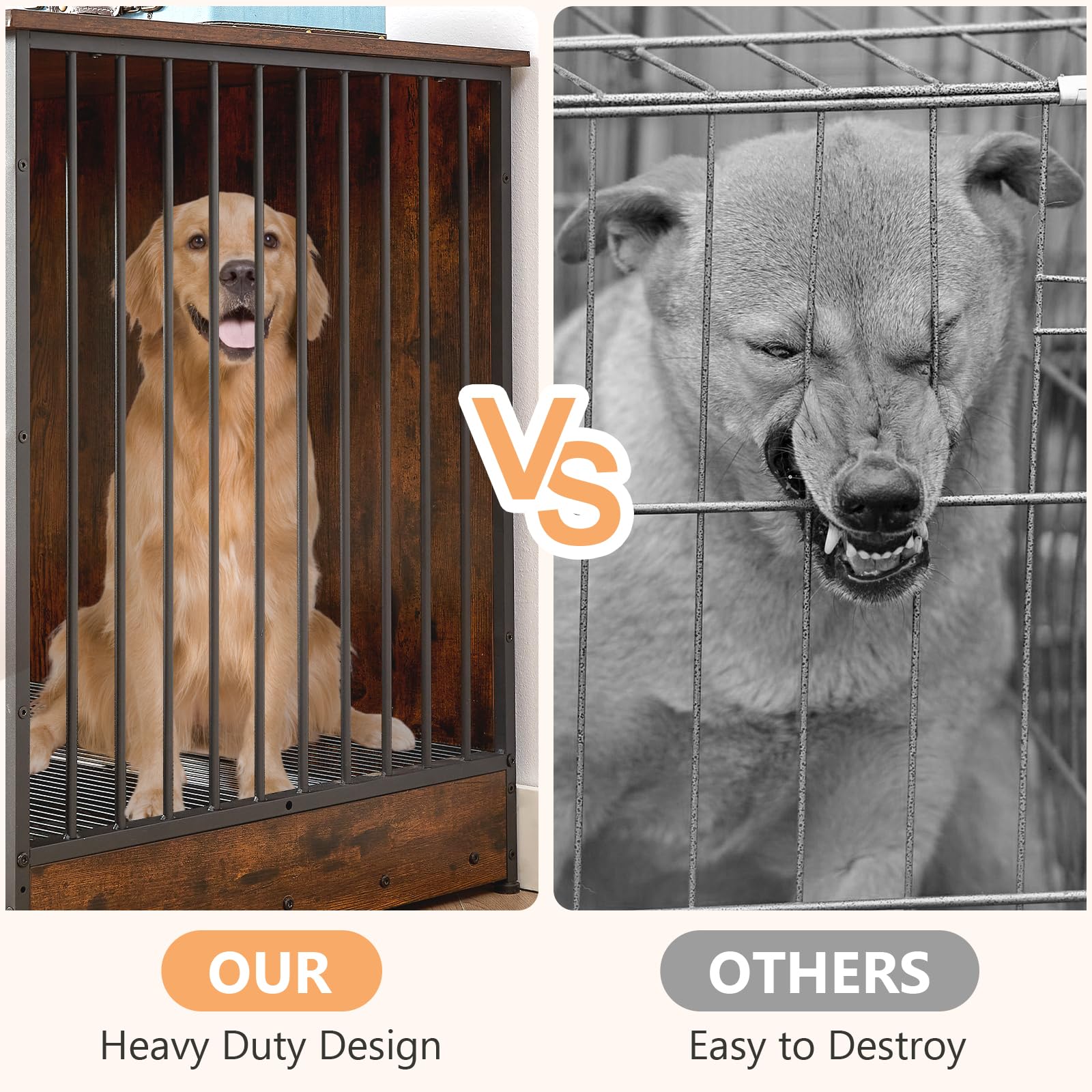 Rovibek 75" Dog Crate Furniture for 2 Dogs, Wooden Extra Large Double Dog Cage Furniture, Decorative Dog Kennels with Double Doors, Indoor Dog Crate TV Stand for Large Dogs, Brown