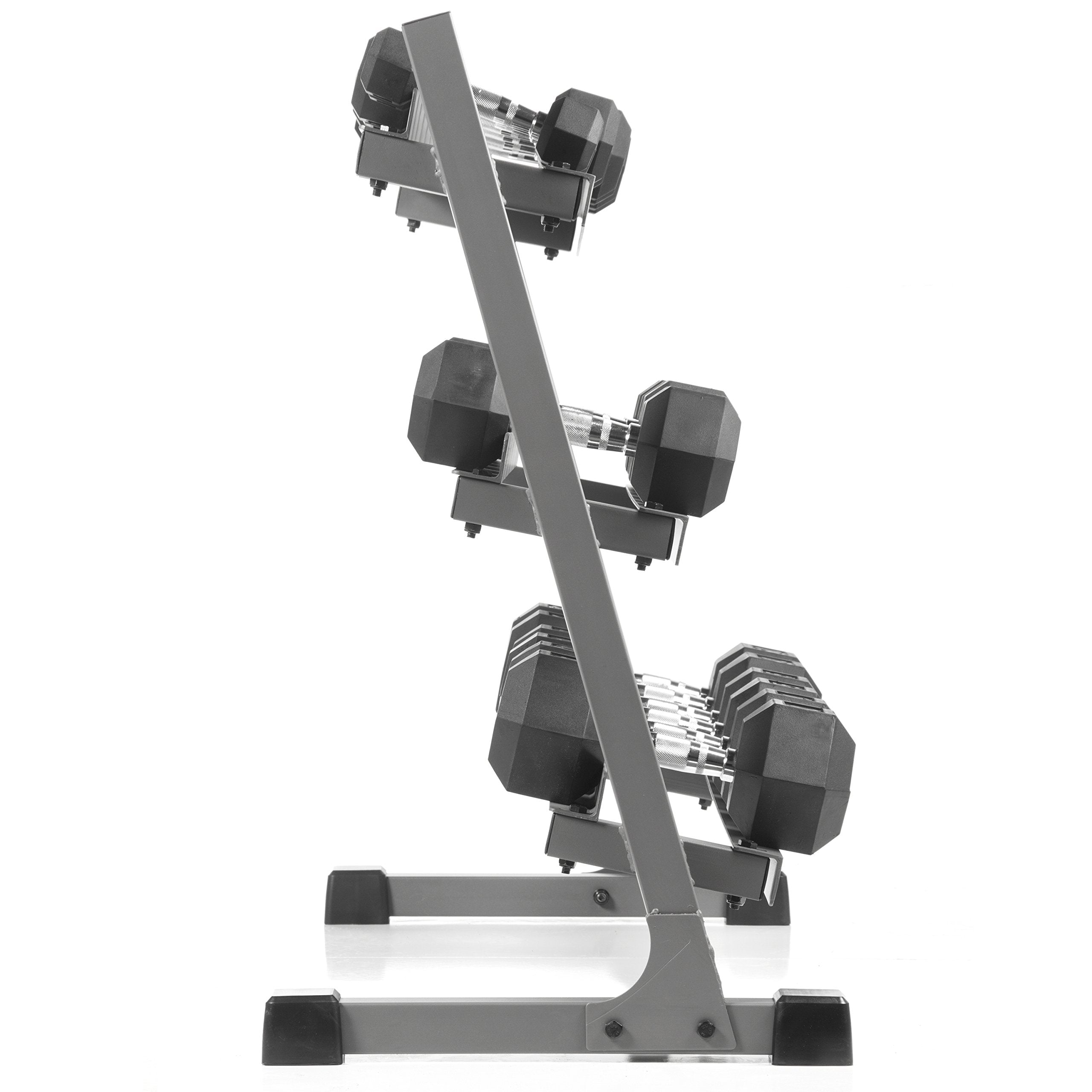 XMARK 3-Tier Dumbbells Weight Storage Rack, Holds 5-50 Pound Hex Dumbbells Weight Set (10 Pairs Capacity)