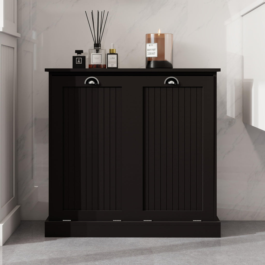 agnixnaf Laundry Sorter Cabinet, Two-Compartment Tilt-Out, Black Storage Cabinet, for Small Bothroom