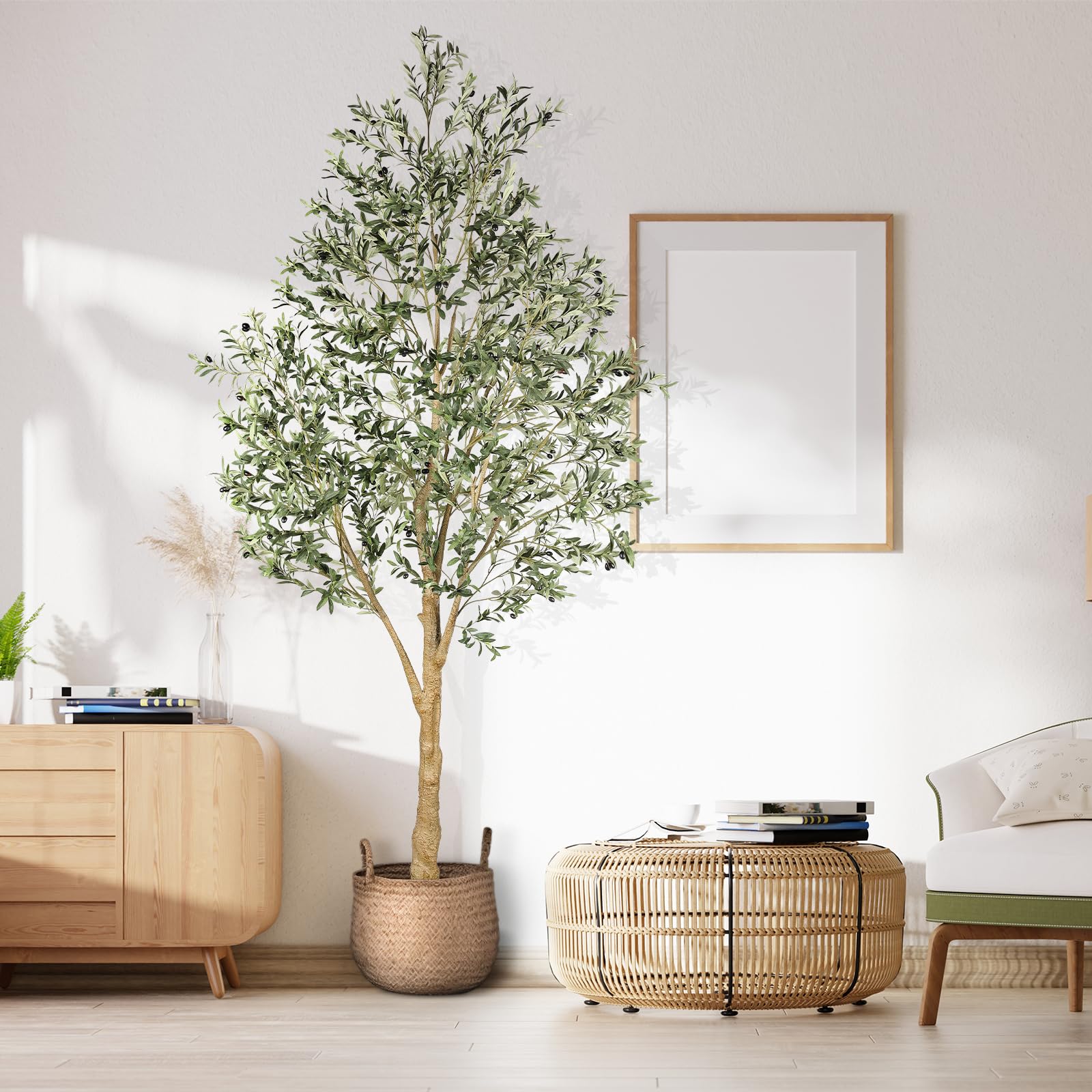 Realead Artificial Olive Tree 10 Feet, Large Fake Olive Tree with Natural Wood Trunk and Lifelike Fruits, Tall Faux Olive Tree 10ft for Home Office Decor