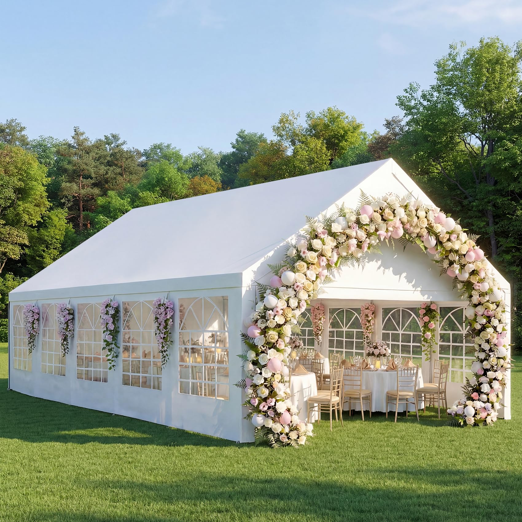ADRERIC 16x32 Party Tent Heavy Duty White Canopy Large Outdoor Event Shelter with Removable Sidewalls, Waterproof Gazebo for Wedding, Backyard, Parties