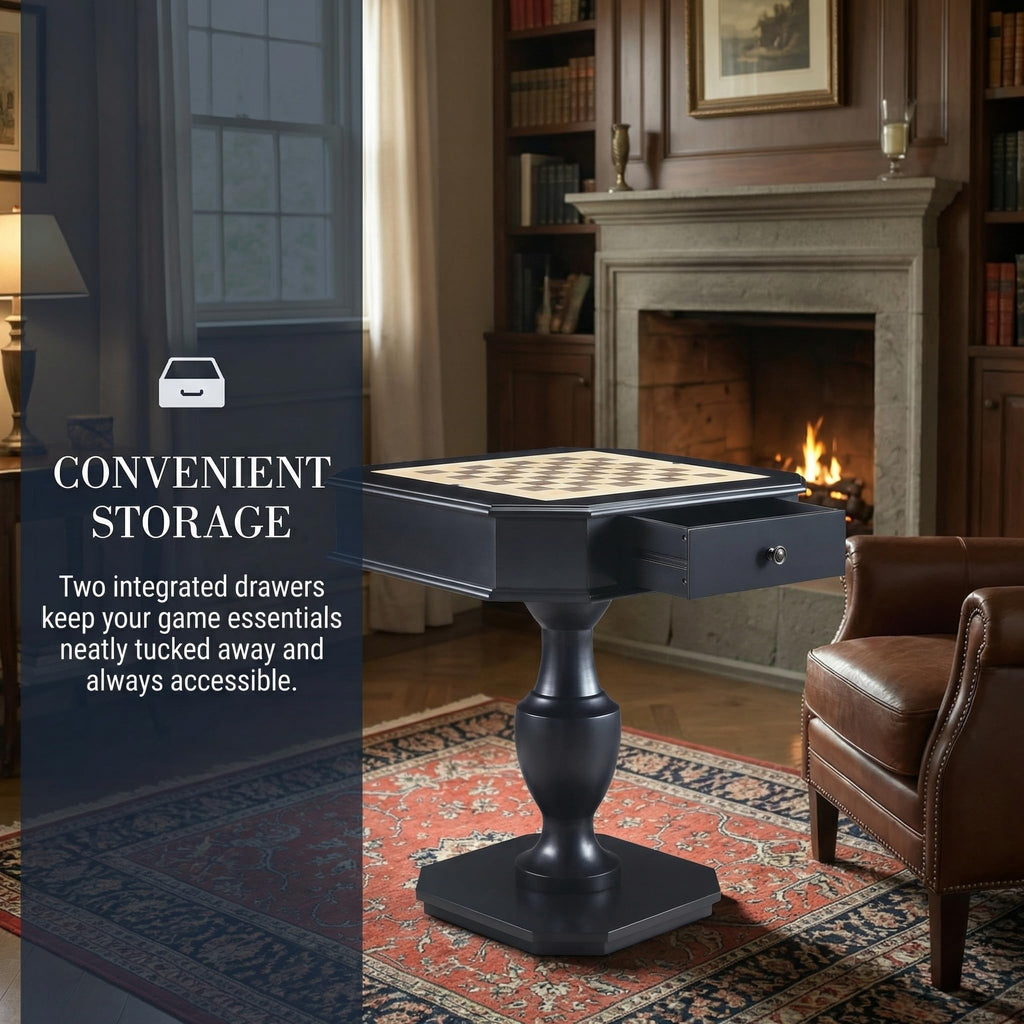 ComeWay Chess Table, Reversible Chess Checker Game Table with 2 Drawers for Family Entertainment Room, 3-in-1 Square Game Tray for Chess Checker Backgammon, Black