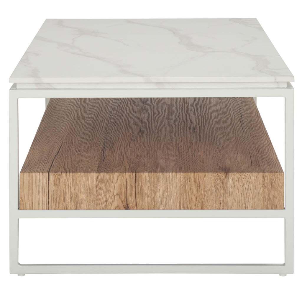 SAFAVIEH Home Collection - Aurelian White Faux Marble Rectangular Coffee Table with Lower Wood Shelf, Modern Design (COF7016A)