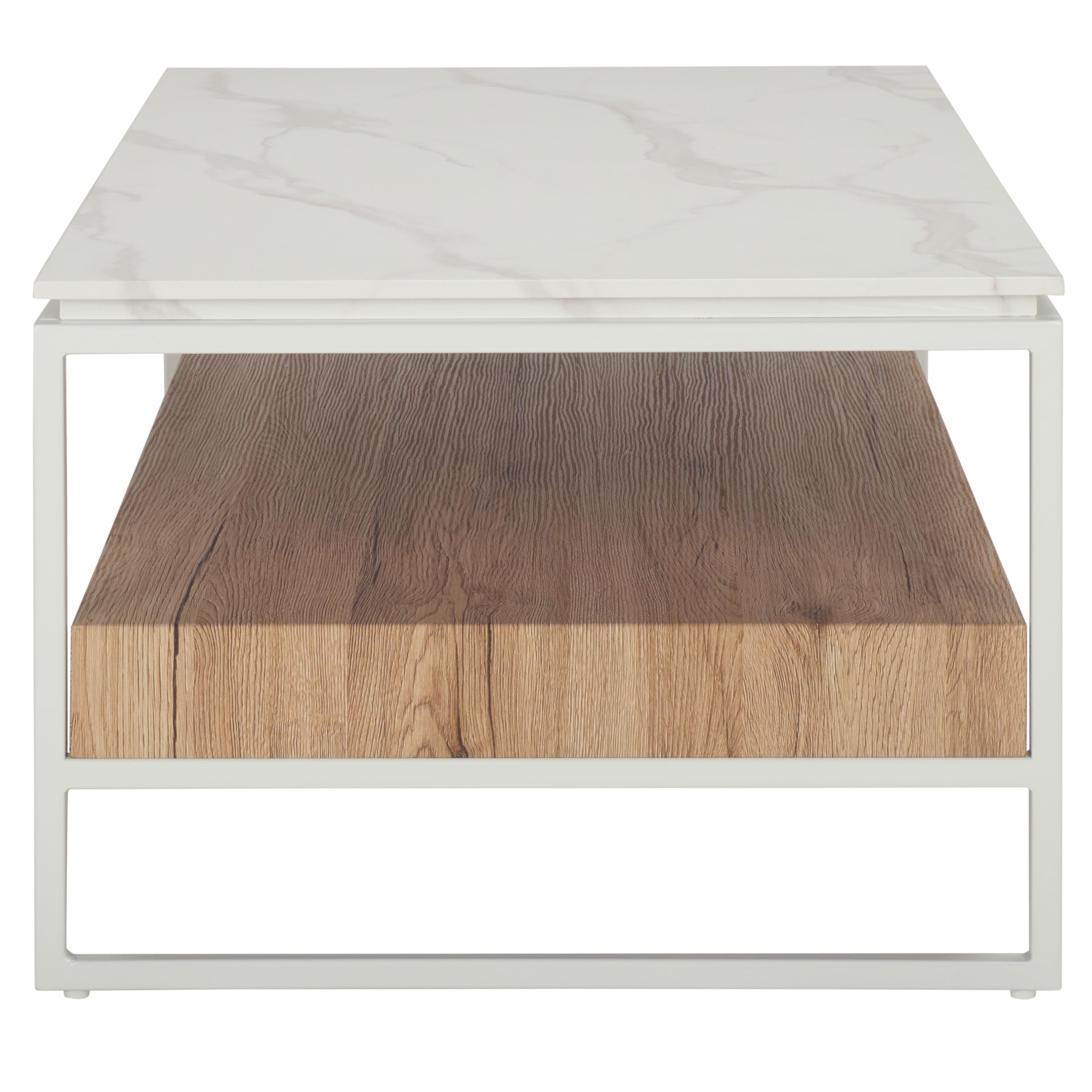 SAFAVIEH Home Collection - Aurelian White Faux Marble Rectangular Coffee Table with Lower Wood Shelf, Modern Design (COF7016A)