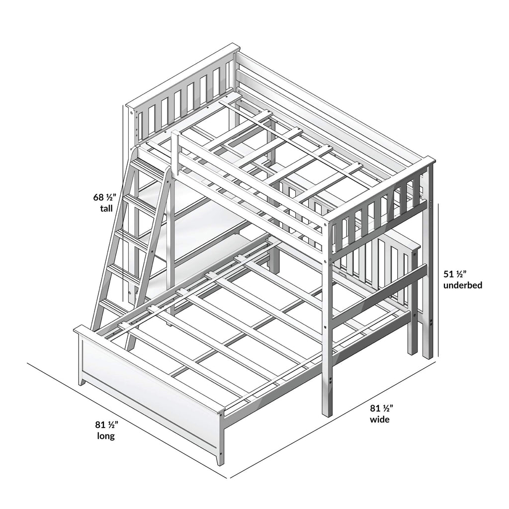 Max & Lily L Shape Twin over Full Bunk Bed with Bookcase, Clay