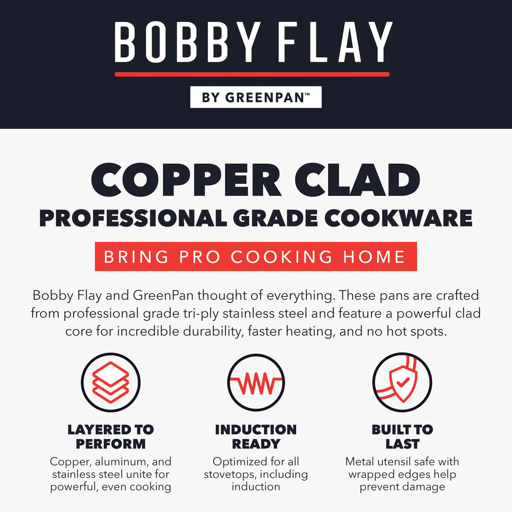 GreenPan x Bobby Flay 8 Piece Copper Clad Pots & Pans, Induction Ready Cookware, Measurement Markings, Stainless Steel Base & Interior, Oven Safe to 500˚F
