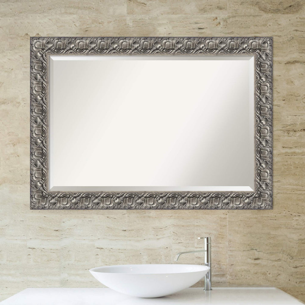 Amanti Art Silver Bathroom Mirror for Over Sink, 30x42 Silver Luxor Rectangle Vanity Mirror, Large Traditional Wood Frame, Hangs Horizonally and Vertically, Bathroom Wall Decor, Beveled Edge