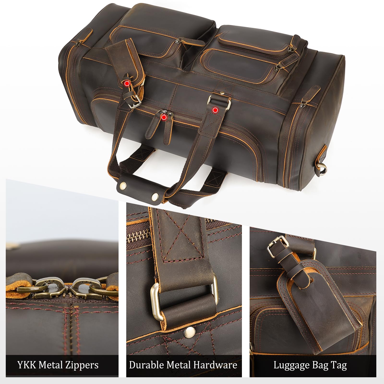 Polare 26" Leather Duffel Weekender Travel Bag For Men With Full Grain Cowhide Leather 56L