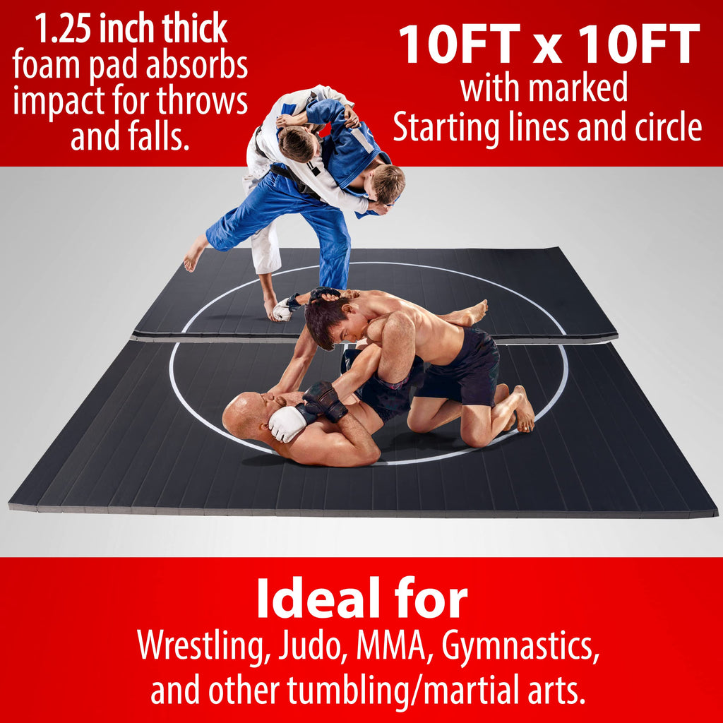 Gold Medal Sports 10' x 10' x 1.25" Wrestling Mat, Jiu Jitsu, BJJ, Wrestling Mats, Martial Arts, Thick with Automatic Connector, Wrestling for Home, Judo, Tatami, Flexi Roll