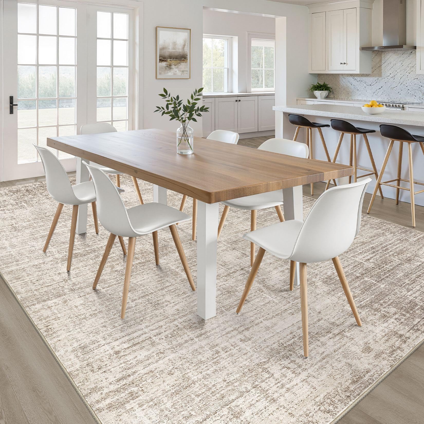 10x14 Area Rugs Living Room: Washable Large Neutral Brown Rug Abstract Soft Modern Stain Resistant Indoor Floor Non-Slip Carpet for Bedroom Nursery Kids Office Playroom Dining Room Under Table Home