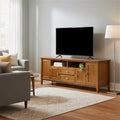 SIMPLIHOME Warm Shaker TV Stand - 72 inch Wide Solid Wood Media Console in Warm Honey Brown, Transitional Entertainment Center for Living Room for TVs up to 80 Inches with Cable Management