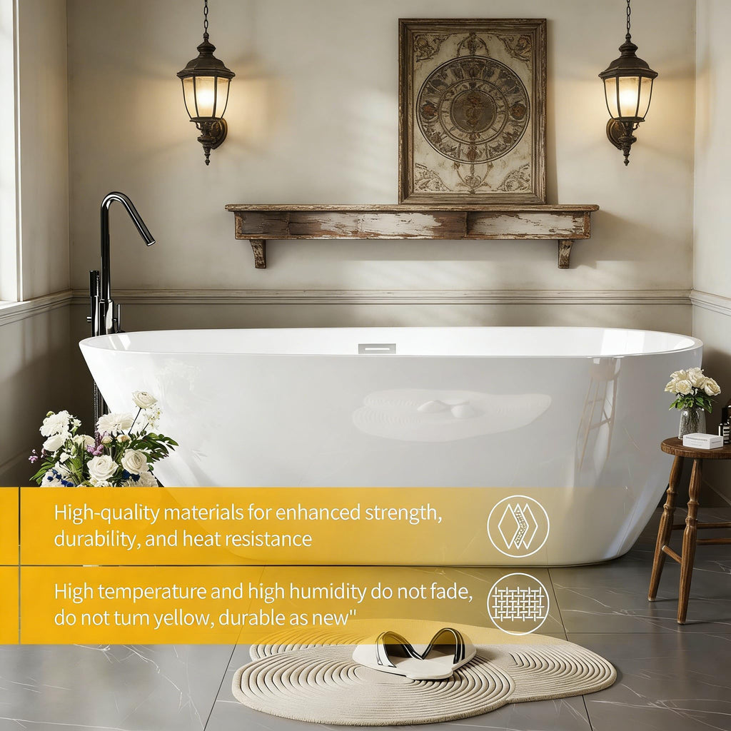 Garvee 67" Deep Soaking Bathtub, Non-Slip Acrylic Tub with Chrome Drain, cUPC Certified, Ergonomic Modern Bath for Bathrooms, Easy-Install, White Pearl