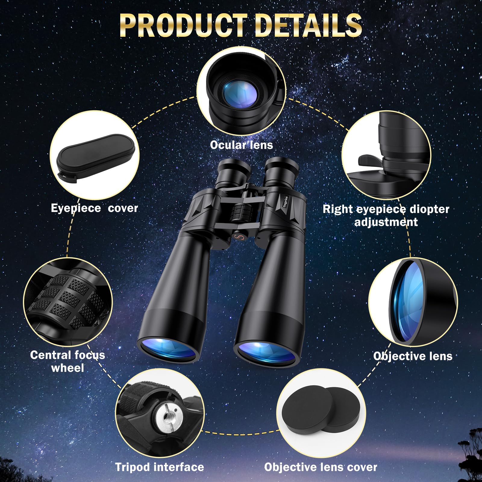 Sogries15-35x70 Professional Zoom Binoculars, Large Aperture Astronomy & Long-Range Observation, Ultra-HD FMC Lens & BAK4 Porro Prism, Aircraft-Grade Aluminum Chassis, Tripod Adaptable for Stargazing