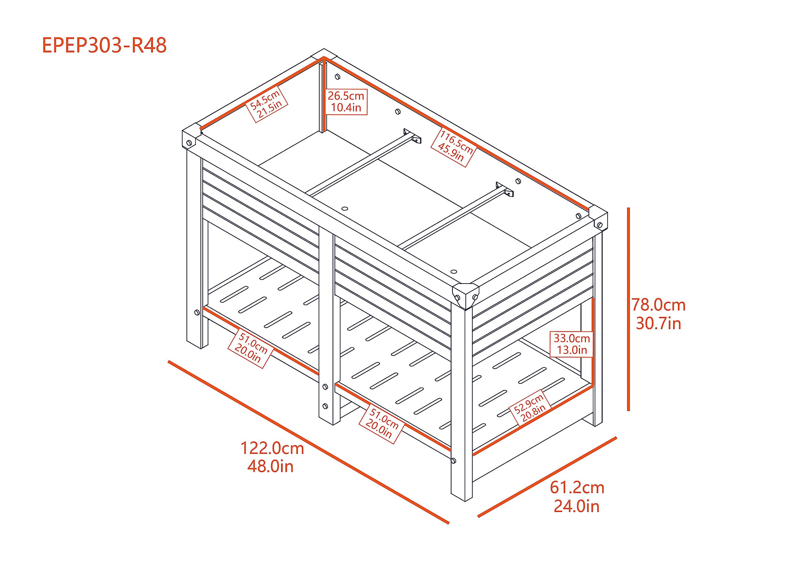 New Age Garden 48" Wide Elevated Planter Box, Raised Garden Bed for Flowers, Herbs & Vegetables, Durable, UV Resistant, Paintable and Easy to Assemble.
