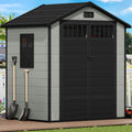 DWVO 6x4.4 FT Resin Storage Shed with Fence-Style and Side Windows, Lockable Door, and Vents Outdoor Storage Shed for Garden, Backyard, Patio, Lawn