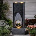 46.5’’Tall Modern Water Fountain Indoor Outdoor Waterfall Feature Floor Standing with Sphere and LED Lights for Garden, Yard, Patio, Deck, Porch, Livingroom Decor