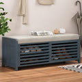 Ball & Cast Entryway Storage Bench with Shutter Doors, 43.3" Wooden Shoes Organizer, Modern Movable Upholstered Seat Entryway Shoe Rack Cabinet for Hallway Living Room, Navy Blue
