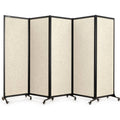 Upgrade Version Room Partition and Divider, Freestanding Rolling Dividers with Wheels,Office Privacy Screen Divider Wall,Classroom Felt Dividers,10'6"L* 6'7"H,5 Panel,Beige