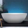 MEDUNJESS 61'' Resin Stone Soaking Bathtub Oval Solid Surface Freestanding Soaking Bathtubs Matte White Soaking Tub with Overflow and Pop up Drain - White