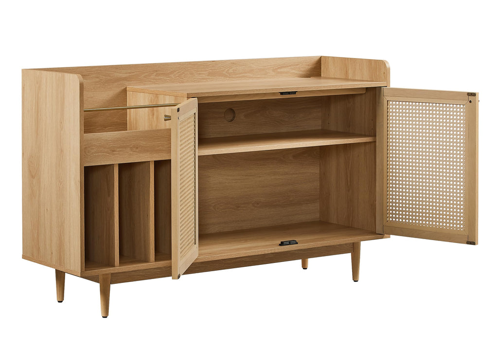Crosley Furniture Maeve Record Player Cabinet, Vinyl Storage, Rattan Turntable Stand for Records, Ash