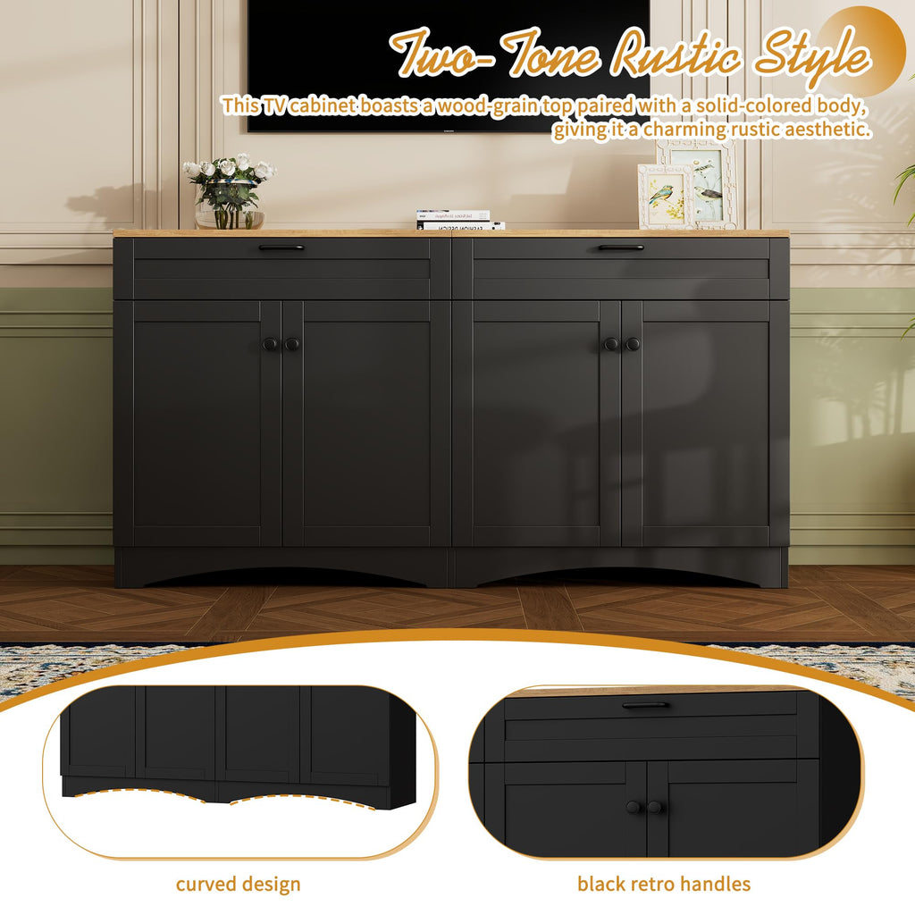 Merax Modern TV Stand Consoles for TVs up to 70'', Mid-Century Solid Wood Entertainment Center with Storage Cabinets, Practical Media Console for Living Room, Bedroom, Black