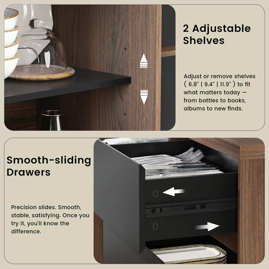ModernMate 60" File Cabinet with 3 Drawer, Large Storage Sideboard, Filing Cabinet with Built-in Outlet and Adjustable Shelf for Living Room Study Home Office, 15.4" D x 60.2" W x 31.5" H
