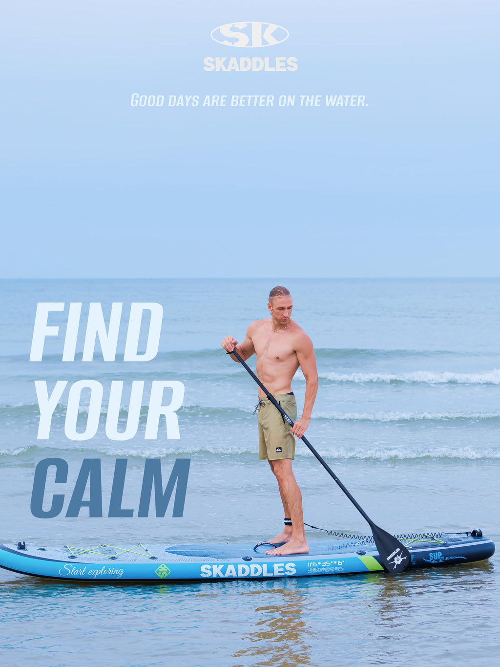 SKADDLES 11’6 × 35" Inflatable SUP–Super Wide, Stable Stand Up Paddle Board for Adults, Youth, Family & Pets, High Weight Capacity, Non-Slip EVA Deck, Premium Accessories (FLASHLINE · Ghost Shad)