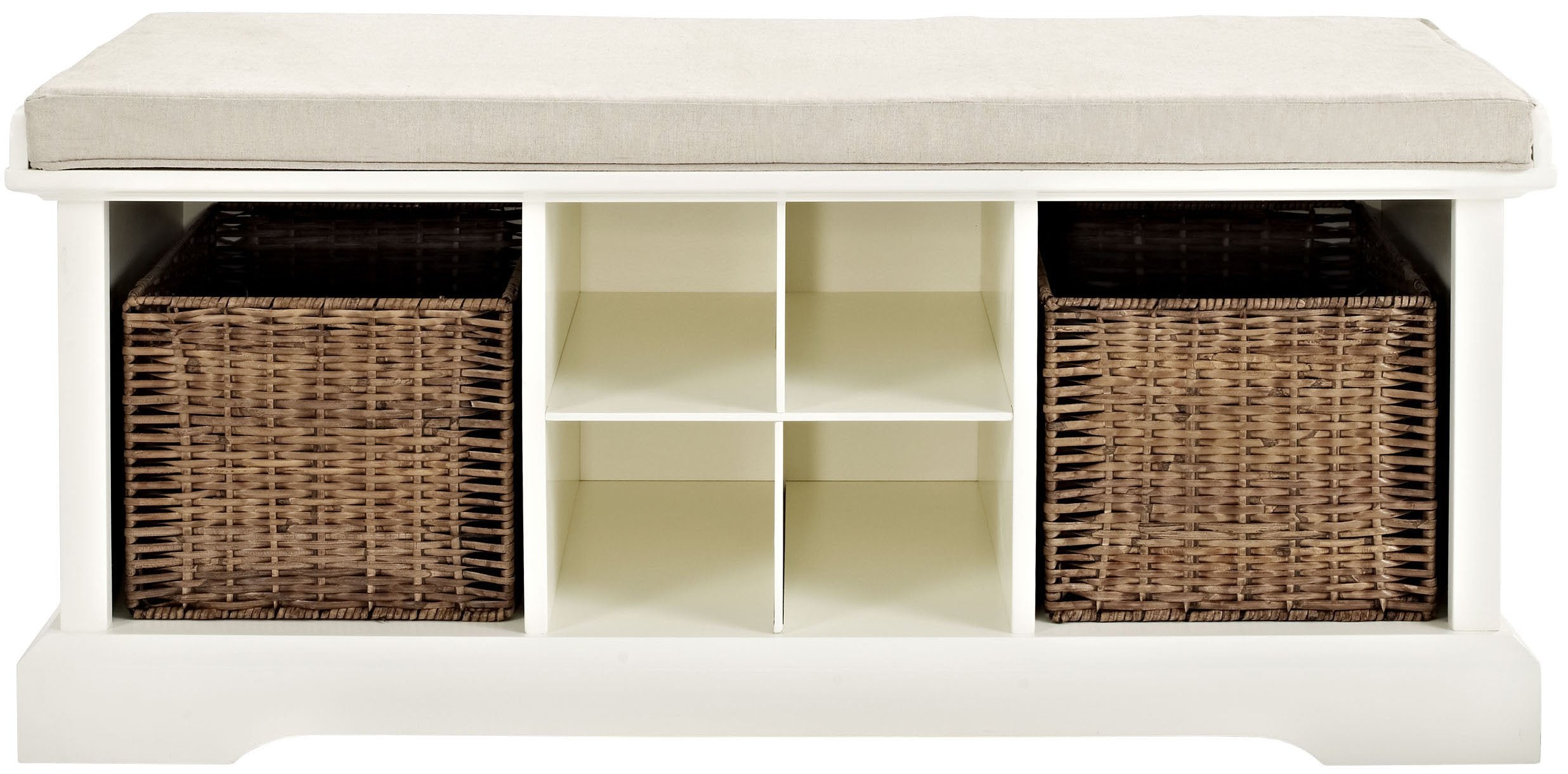 Crosley Furniture Brennan Entryway Storage Bench with Bins and a Shoe Rack Organizer, White