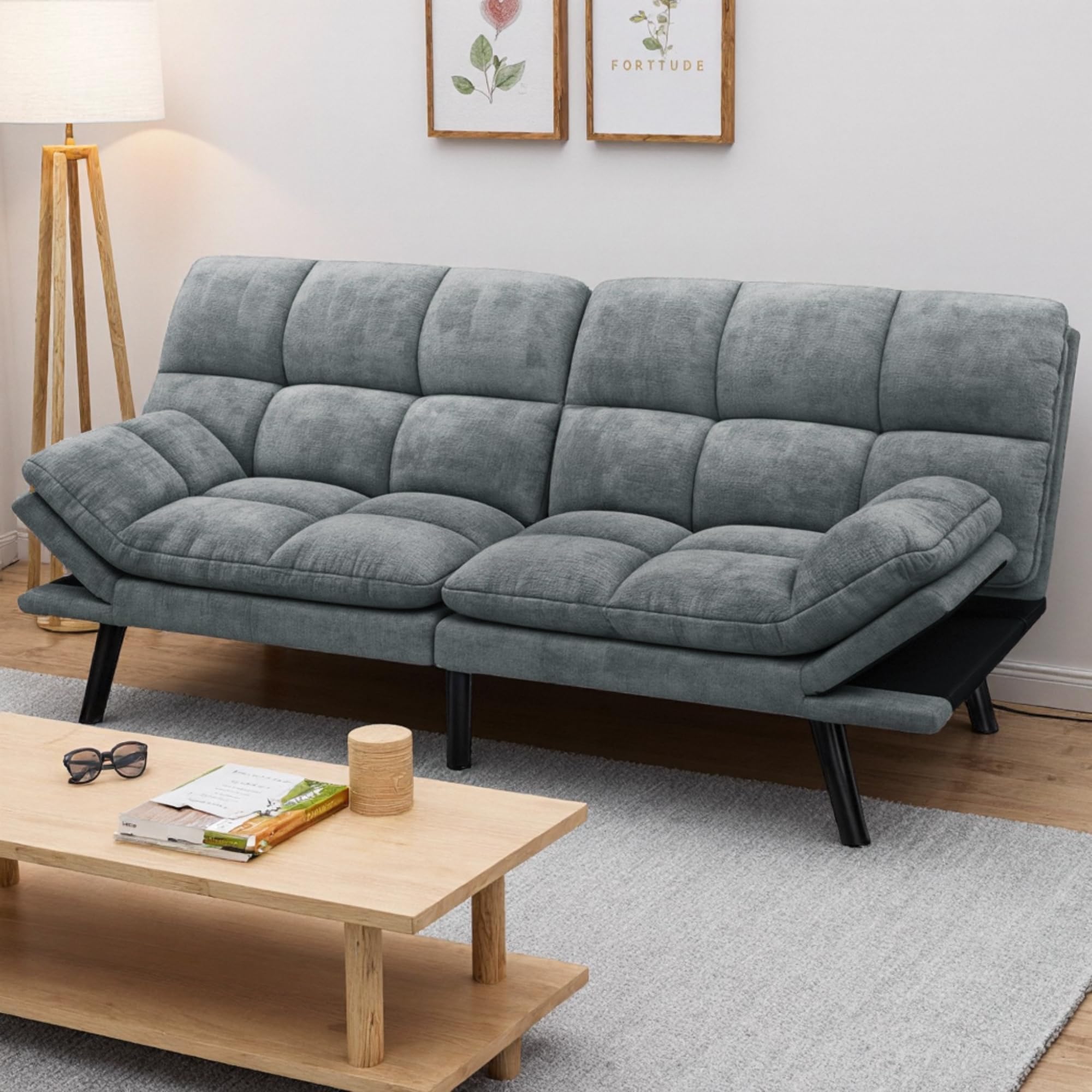 YITAHOME Convertible Futon Sofa Bed, 70" Folding Futon Set for Living Room Home Office Aprtment, Modern Futon Couch with Adjustable Backrest & Armrests, Recliner Lounge, Loveseat Sofa