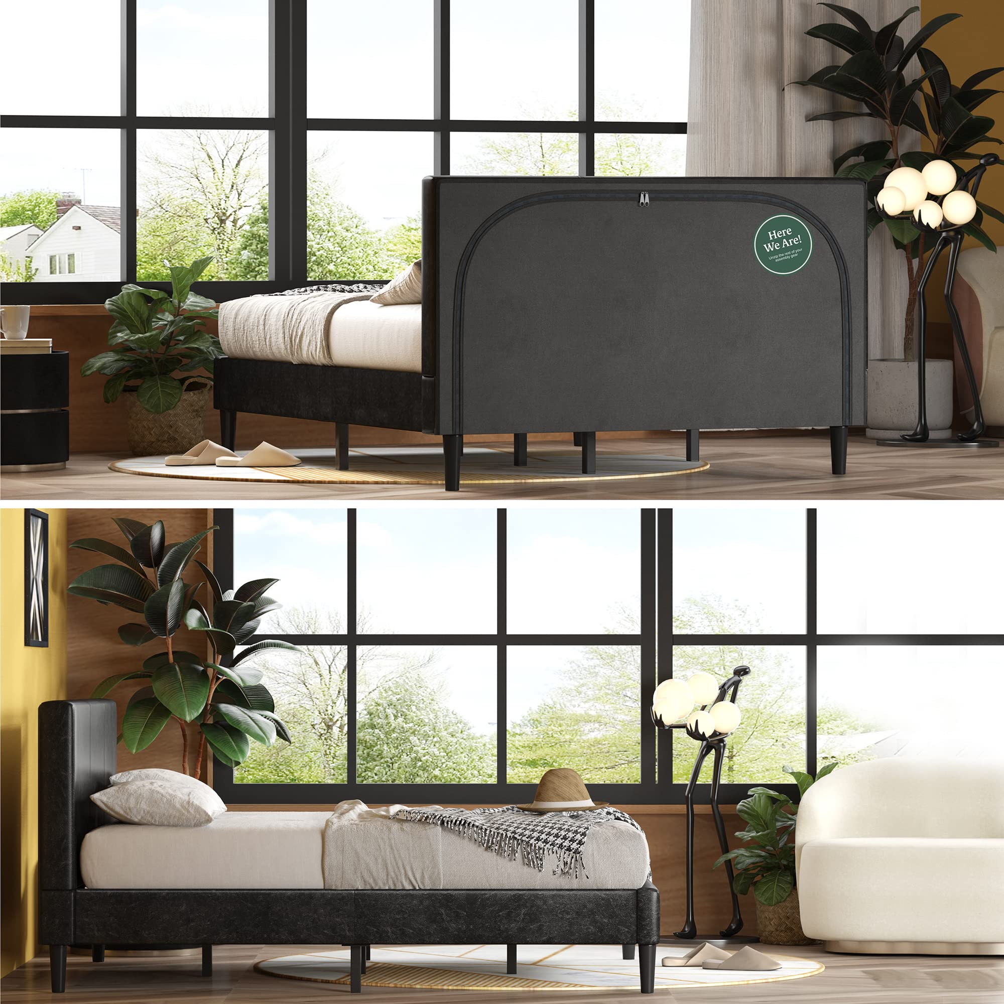 ZINUS Jade Faux Leather Upholstered Platform Bed Frame, Mattress Foundation with Wood Slat Support, No Box Spring Needed, Easy Assembly, Queen