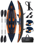 Kayak Inflatable Sit on Top Tandem Wide Stable Touring Fishing Performance 600 pound Capacity 12"2"*36"*13" for Lake Coastal Exploration Family Kayak Beginners Angler Kayak Adjustable Seat Footrest