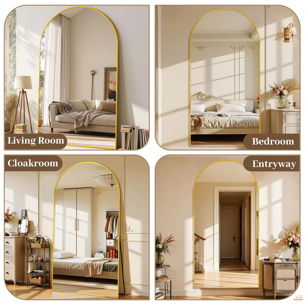 Suidia Arched Oversized Full Length Mirror Floor 82"x44" - Large Freestanding Full Body Mirror with Aluminum Alloy Frame, Tempered Glass, Gold, Leaning/Wall Mounted for Bedroom, Living Room, Entrance