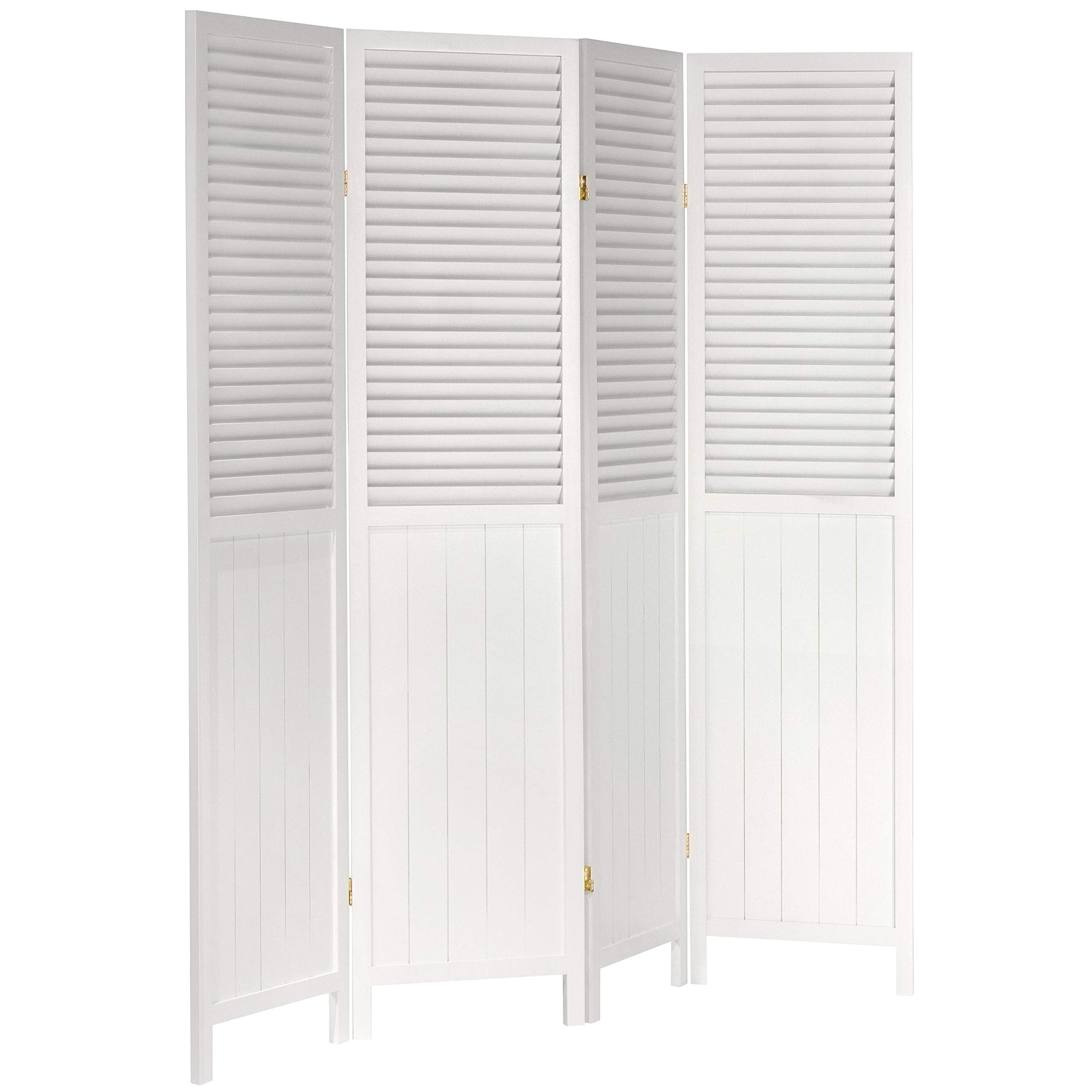 Red Lantern 6 ft. Tall Louvered Beadboard Room Divider White 4 Panel