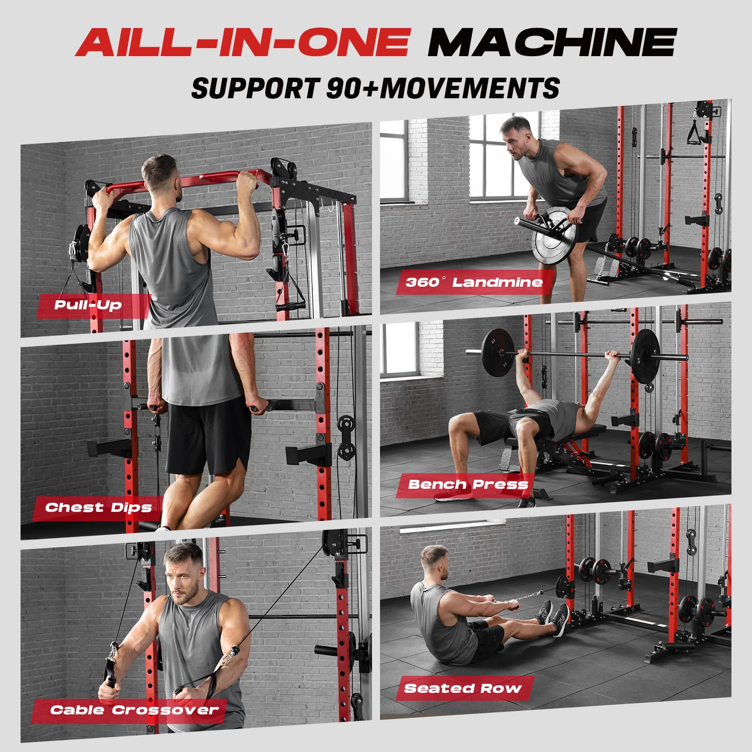 Roygym Power Cage Home Gym, Dual Pulley Cable Crossover System, All-in-One Squat Power Rack with Strength Training Attachments for Full-Body Workouts