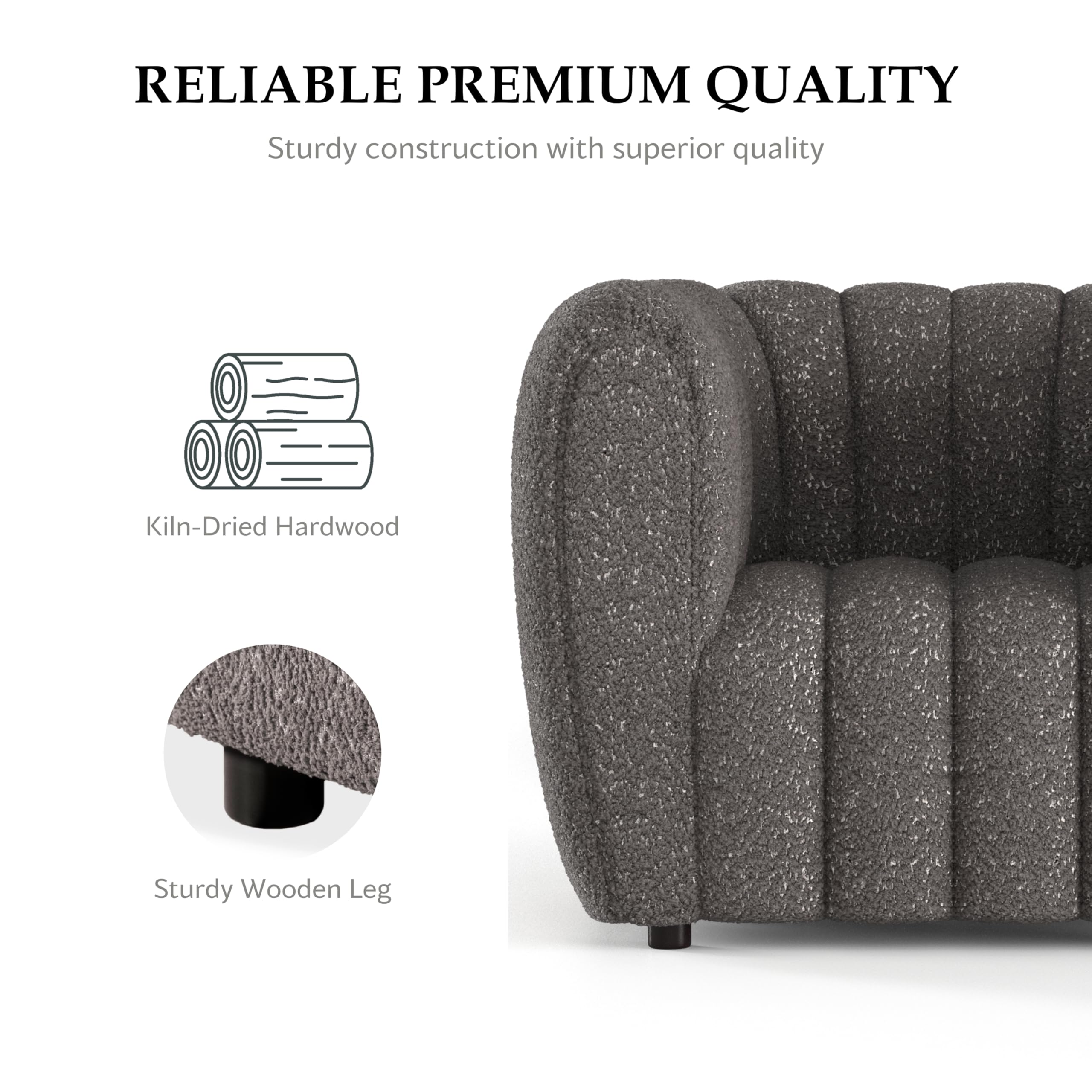 Furniture of America Glamour Contemporary Vertical Channel Tufted Boucle Accent Chair with Wooden Legs, Fabric Upholstered Armchair for Living Room, Bedroom, Office, Charcoal Gray