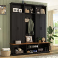 Merax 62.2''W Entryway Hall Tree with Bench, 3 Top Cubbies & Bottom Storage Space, Farmhouse Coat Rack with Hooks & Cabinets for Entryway, Hallway, Mudroom, Living Room