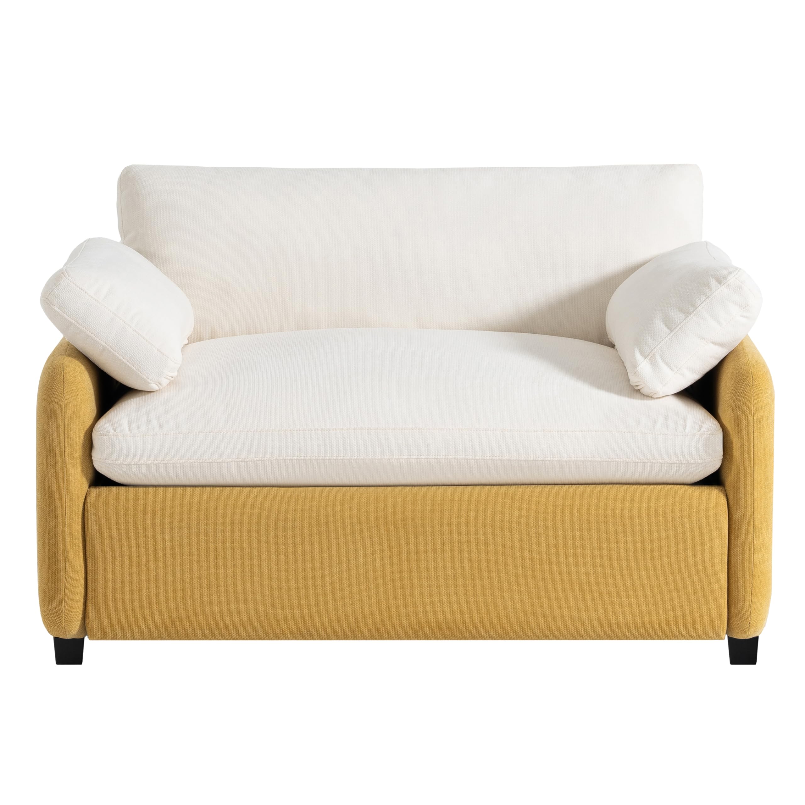 GDFStudio 50" Oversized Accent Chair, Modern Chenille Upholstered Armchair with 2 Pillows & Solid Frame, Deep Wide Seat Cloud Comfy Single Sofa Reading Chair for Living Room Apartment, Yellow+Cream