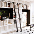 HARDJULAN 87" Black Sliding Library Ladder with 3.3FT Hook Track – Lightweight Aluminum Rolling Ladder with Braking Wheels, Space-Saving Rail Mounted Ladder System for Home Library, Closet & Storage