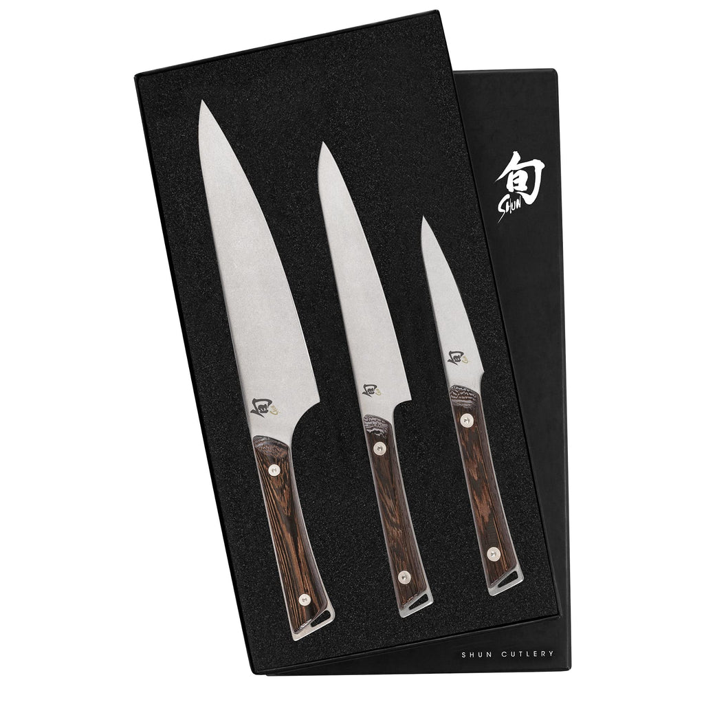 Shun Kanso 3 Piece Starter Set, Includes 8" Chef, 3.5" Paring & 6" Utility Knives, Handcrafted Japanese Knife Set, AUS10A Stainless Steel Blades, Tagayasan Handles