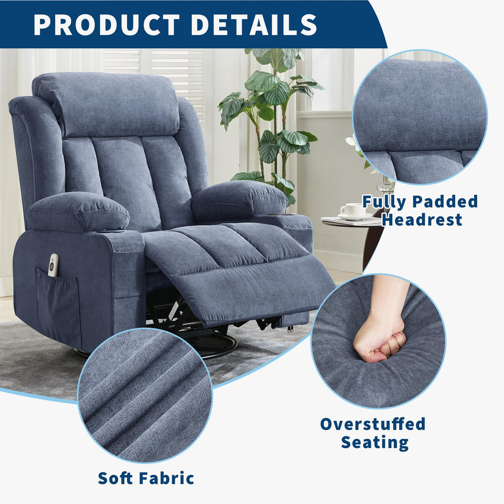 GarveeLife Rocking Recliner Chair for Nursery Glider Recliner with Cup Holder Swivel Rocker with Upholstered Deep Seat Comfy Single Sofa for Living Room Blue