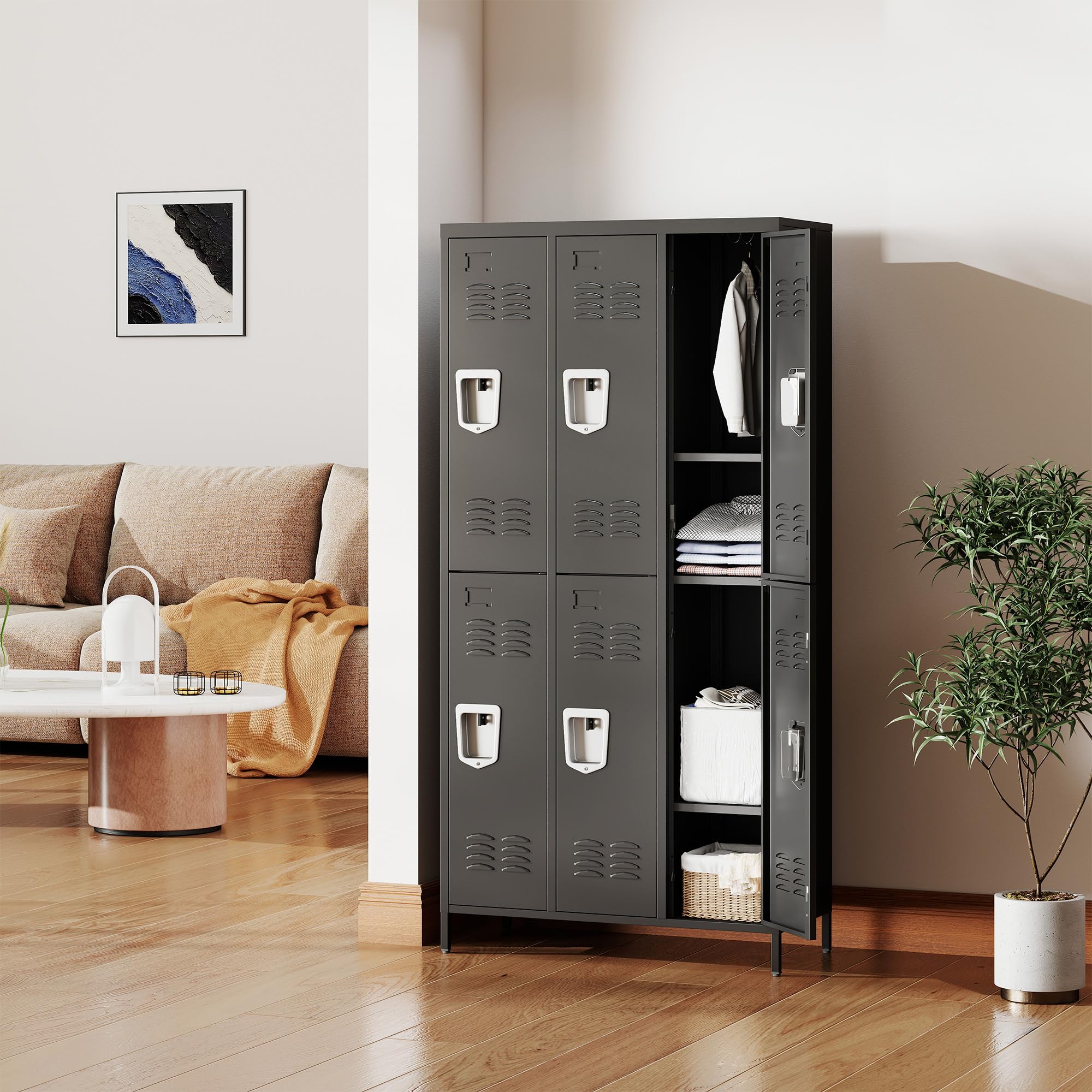 FLIXELIO 6 Doors Metal Lockers for Employees 71" H Storage Cabinet Lockable Locker with Shelves Steel Storage Locker for Gym School Office Home Requires Assembly