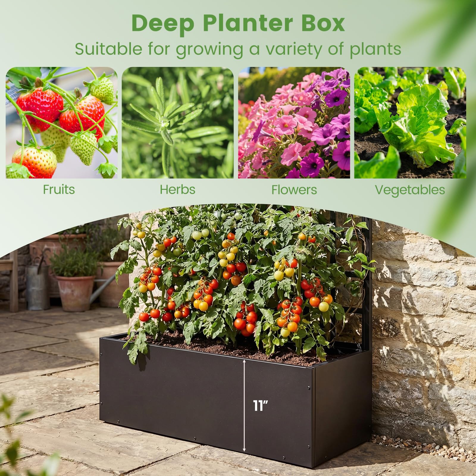 Giantex 2 Pack Metal Raised Garden Bed with Trellis, 71"x36"x16" Galvanized Planter Box w/Drainage Holes for Climbing Plants Vegetables Flowers, Outdoor Privacy Screen for Patio Backyard Balcony