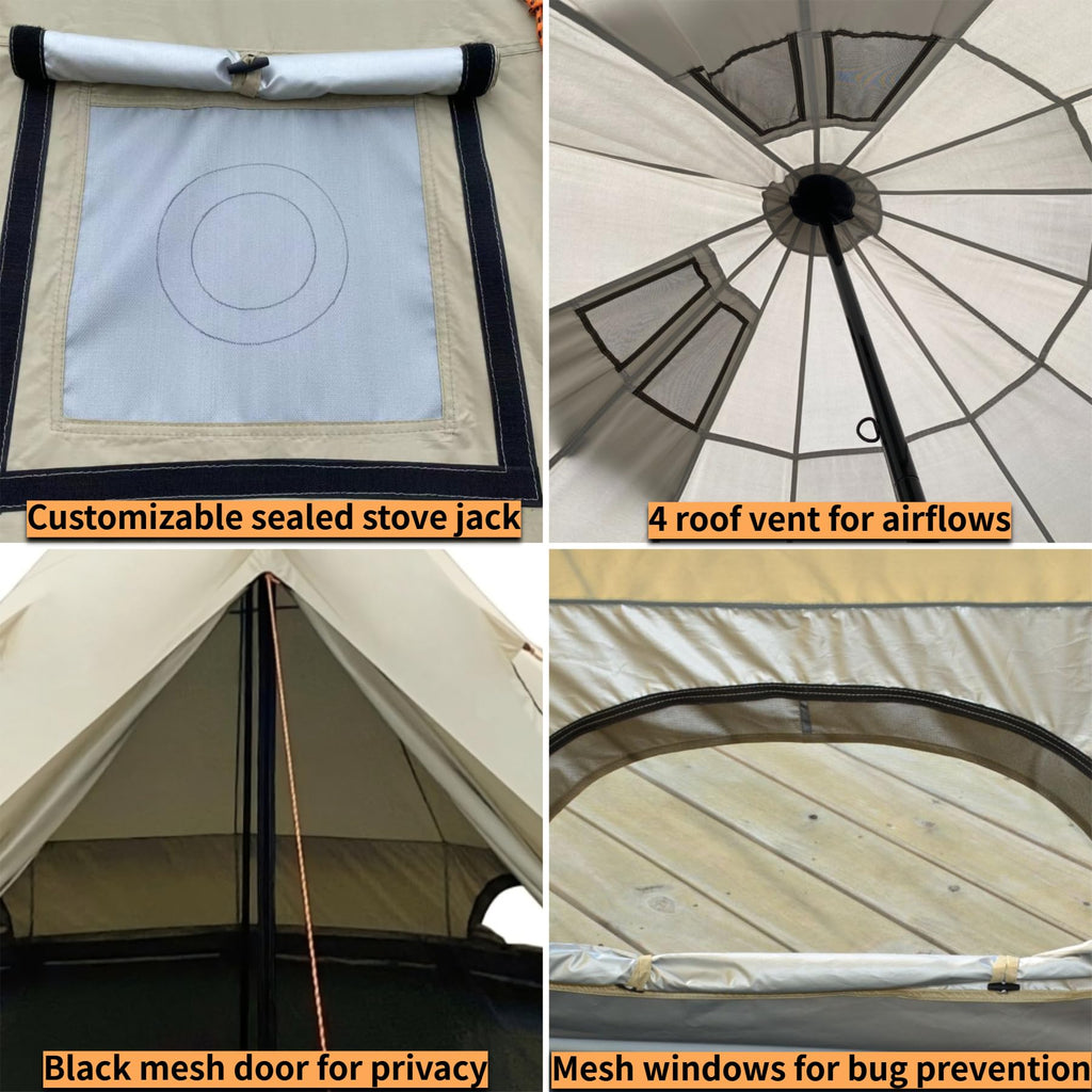 DANCHEL OUTDOOR B2 Portable Yurt with Footprint Tarp for All Year Living, 4 Season Bell Tent 4/6 Person Family Camping Glamping Party 300D Oxford Khaki,4m/13ft