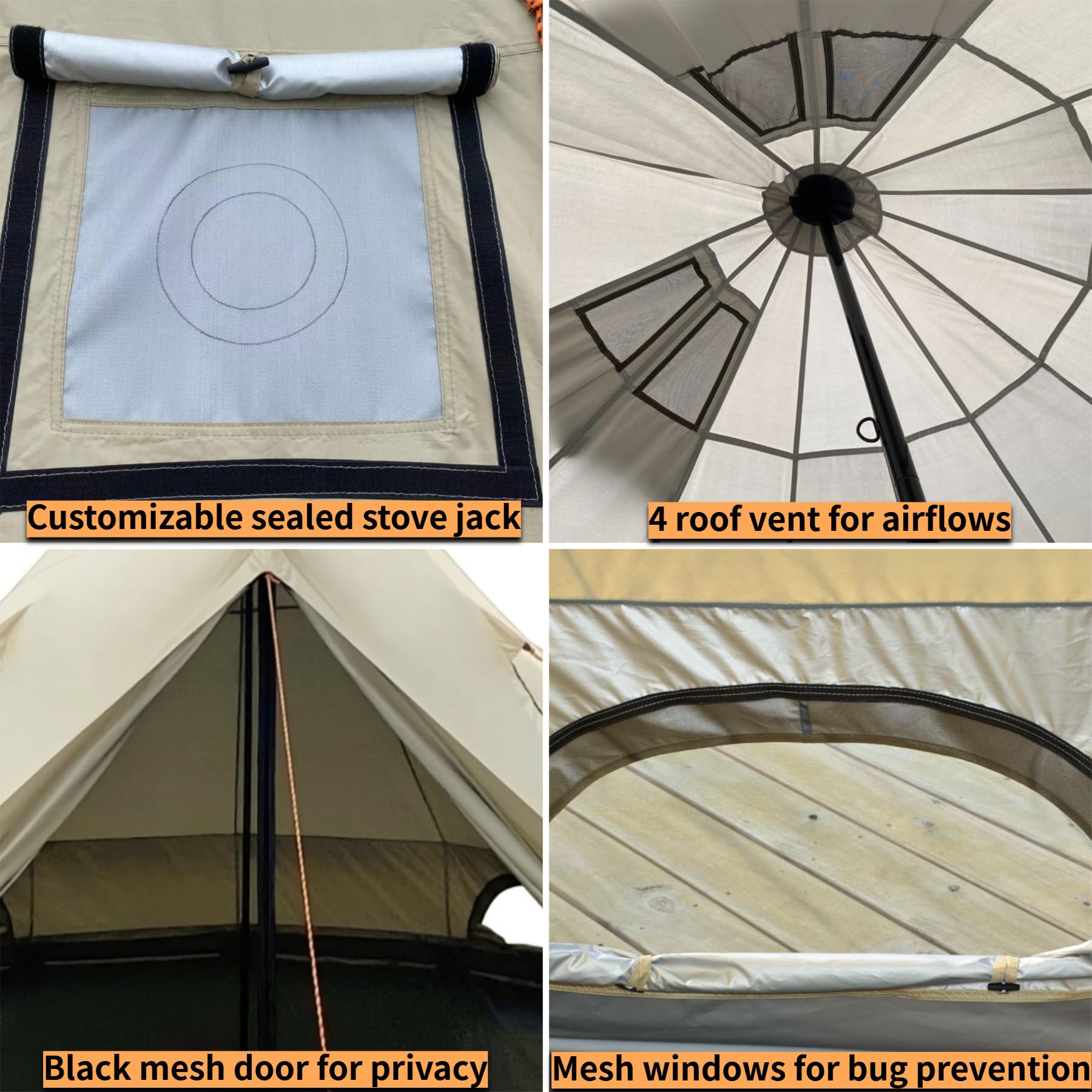 DANCHEL OUTDOOR B2 Portable Yurt with Footprint Tarp for All Year Living, 4 Season Bell Tent 4/6 Person Family Camping Glamping Party 300D Oxford Khaki,4m/13ft